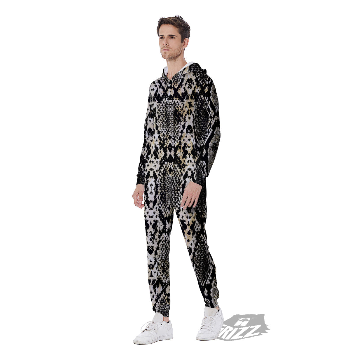 Watercolor Abstract Snake Animal Skin Print Men's Jumpsuit-grizzshop