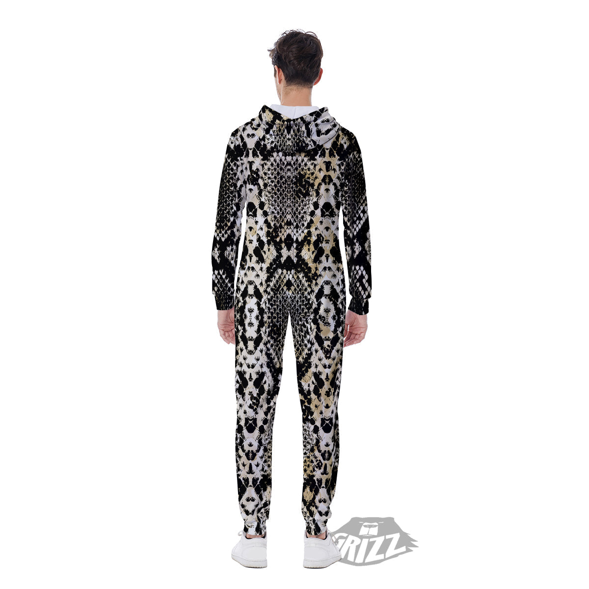 Watercolor Abstract Snake Animal Skin Print Men's Jumpsuit-grizzshop