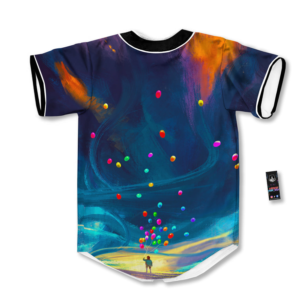 Watercolor Balloons And Storm Print Baseball Jersey-grizzshop