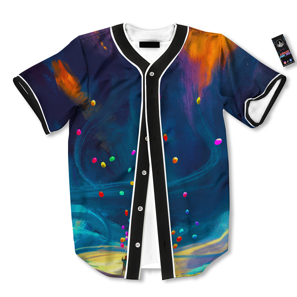 Watercolor Balloons And Storm Print Baseball Jersey-grizzshop