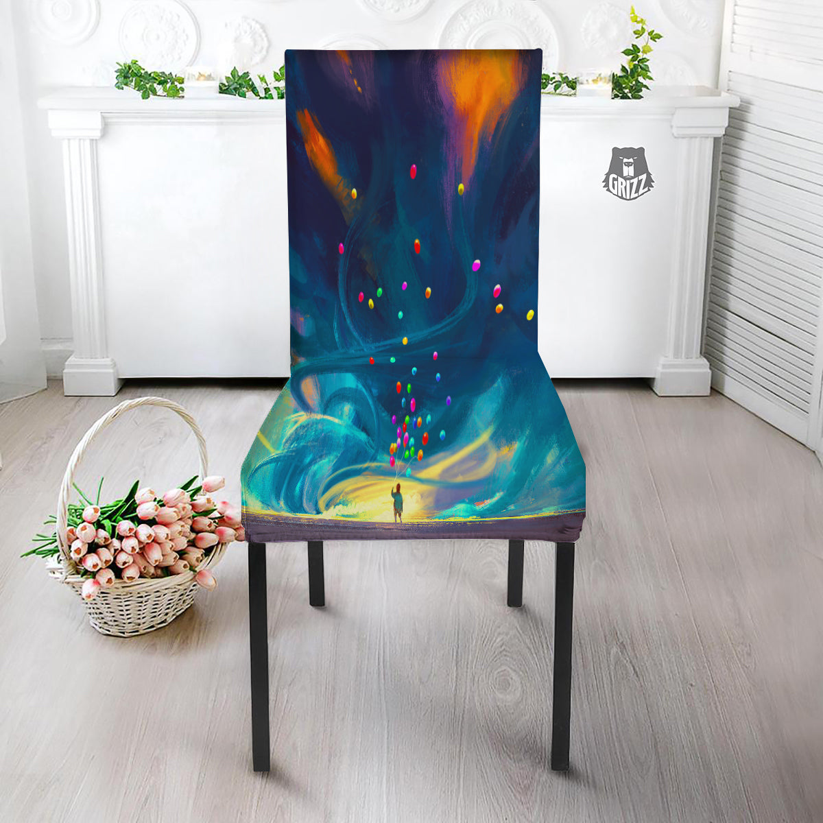 Watercolor Balloons And Storm Print Dining Chair Slipcover-grizzshop