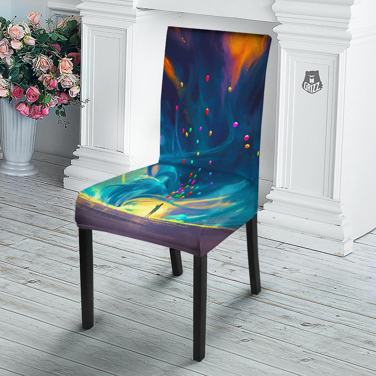 Watercolor Balloons And Storm Print Dining Chair Slipcover-grizzshop