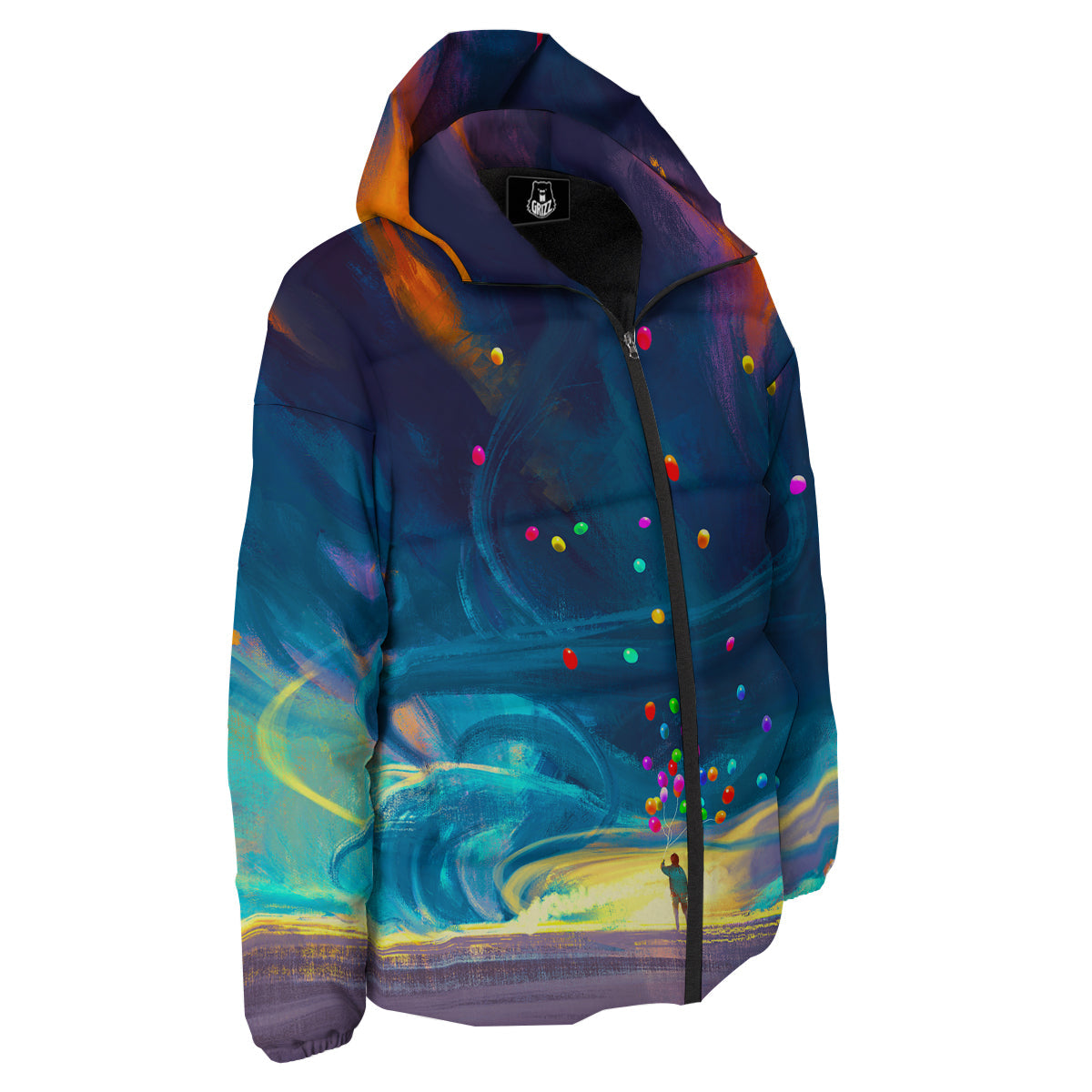 Watercolor Balloons And Storm Print Down Jacket-grizzshop
