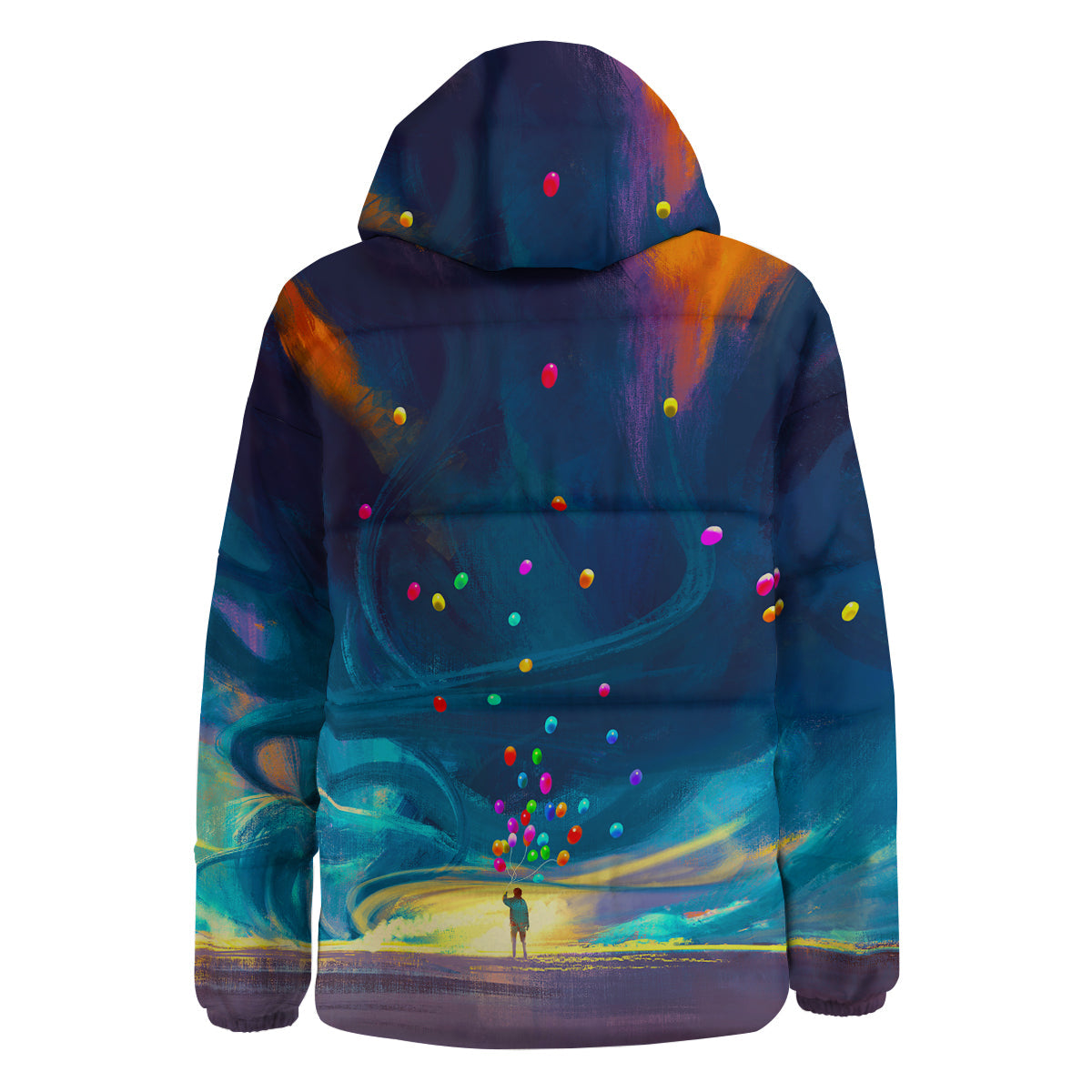 Watercolor Balloons And Storm Print Down Jacket-grizzshop