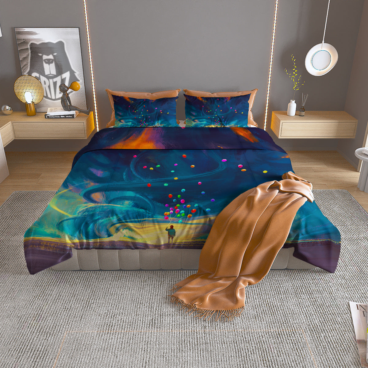 Watercolor Balloons And Storm Print Duvet Cover Bedding Set