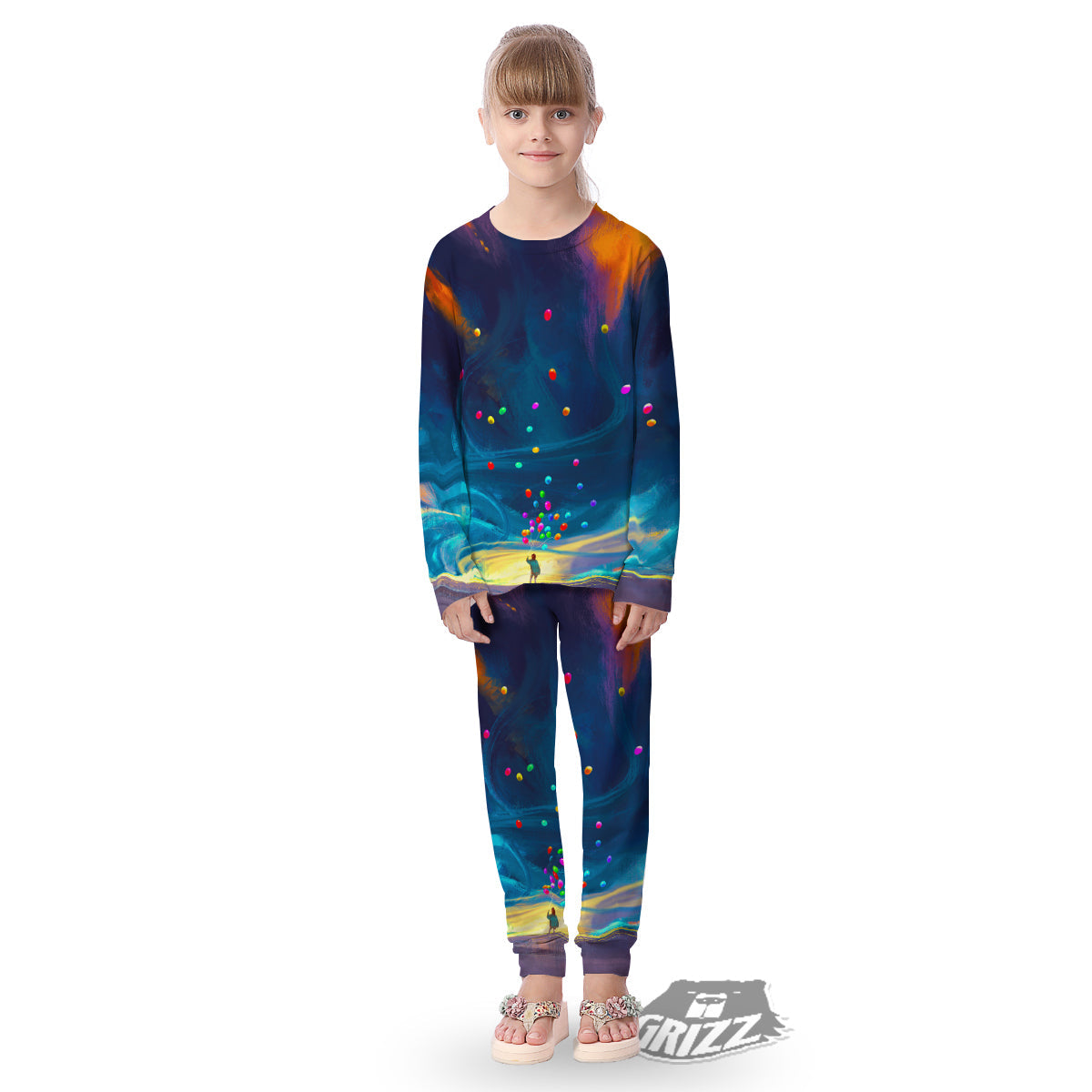 Watercolor Balloons And Storm Print Kid's Pajamas-grizzshop