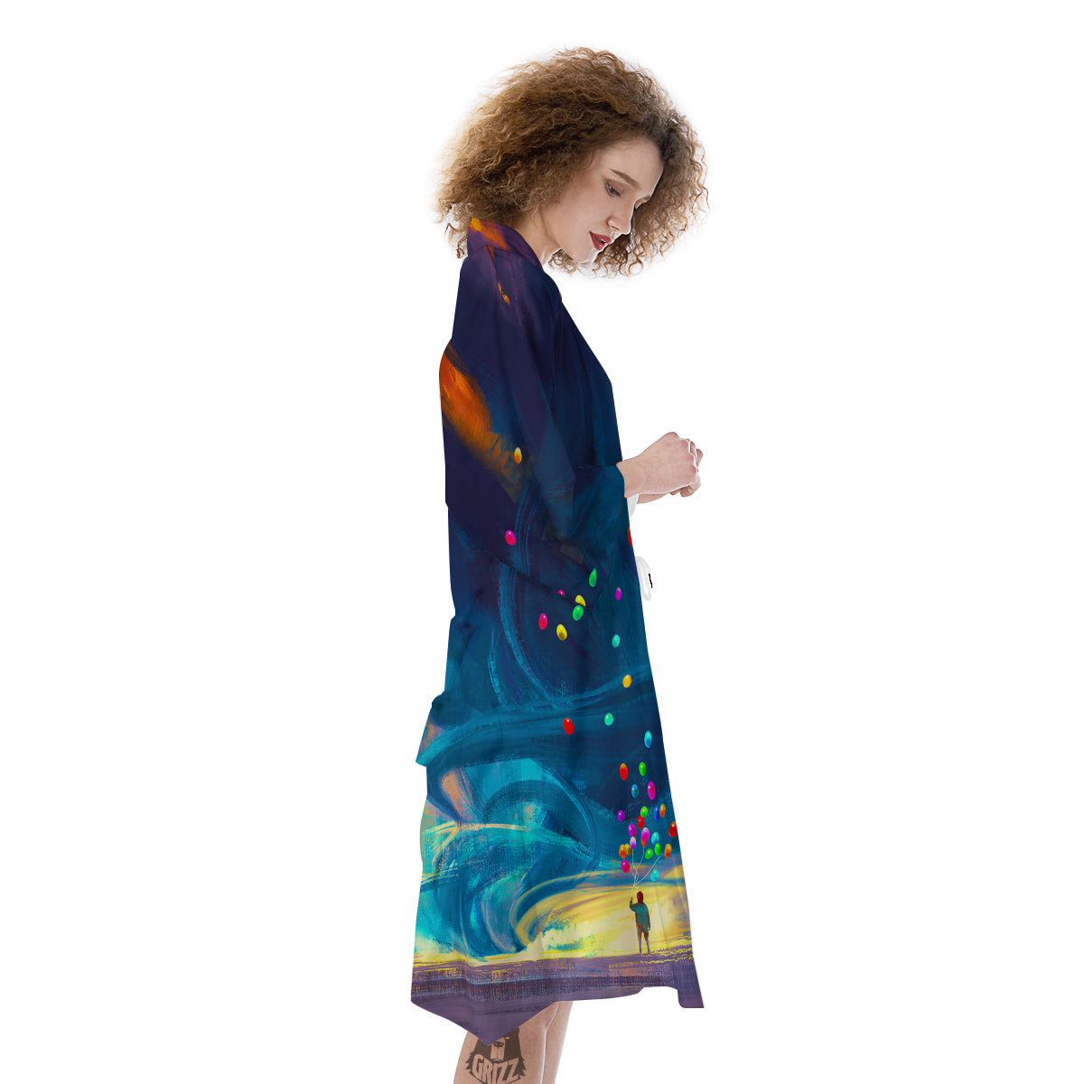 Watercolor Balloons And Storm Print Kimono-grizzshop