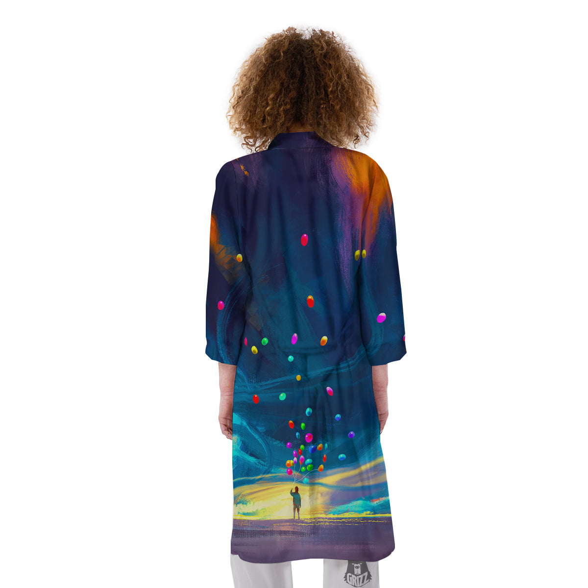 Watercolor Balloons And Storm Print Kimono-grizzshop