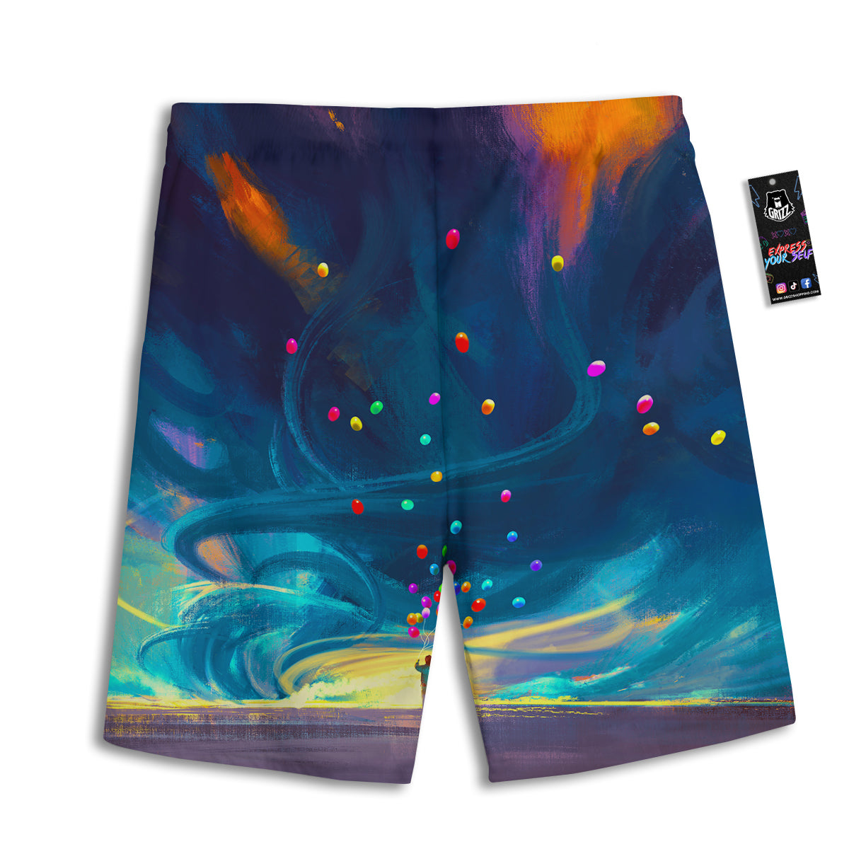 Watercolor Balloons And Storm Print Men's Athletic Shorts