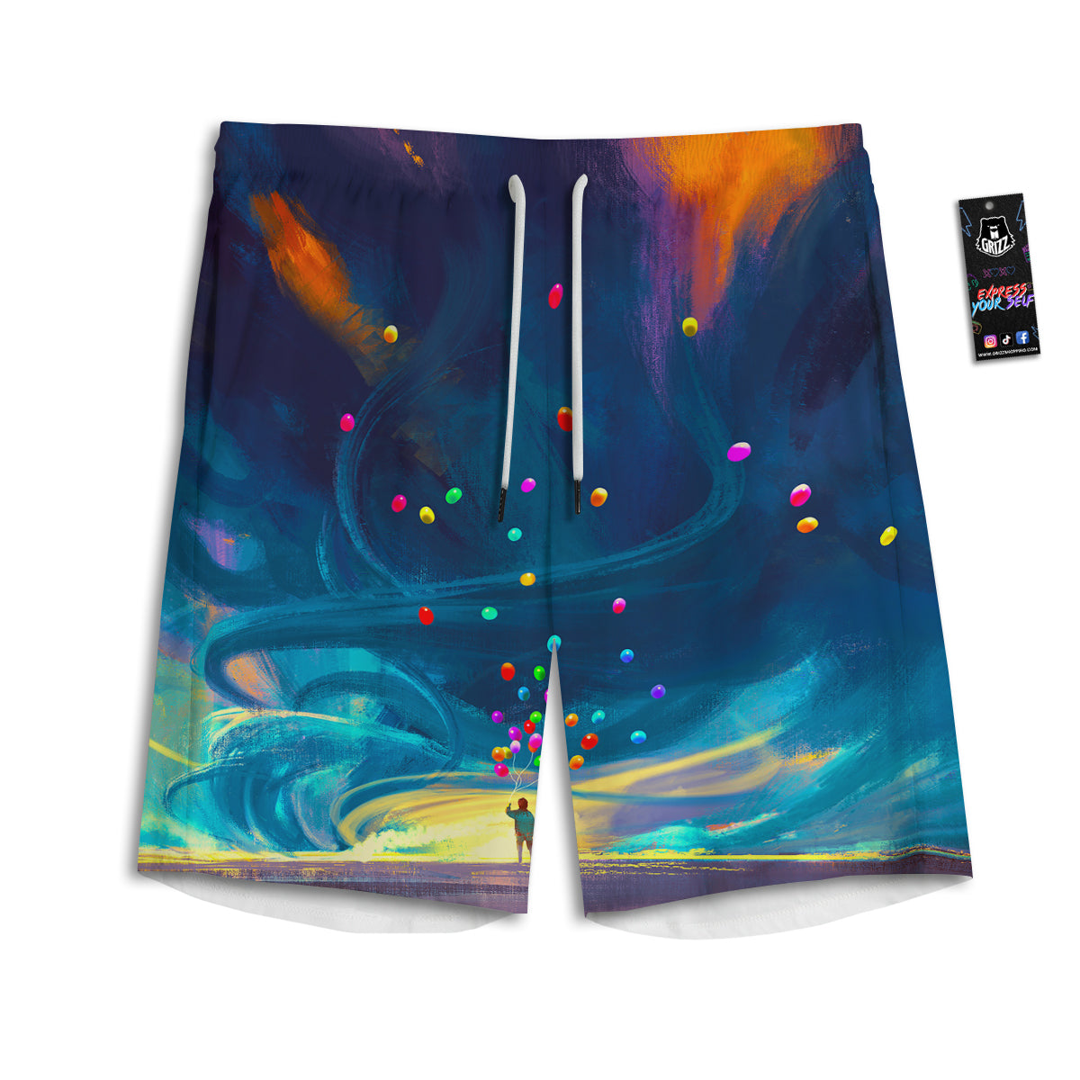 Watercolor Balloons And Storm Print Men's Athletic Shorts