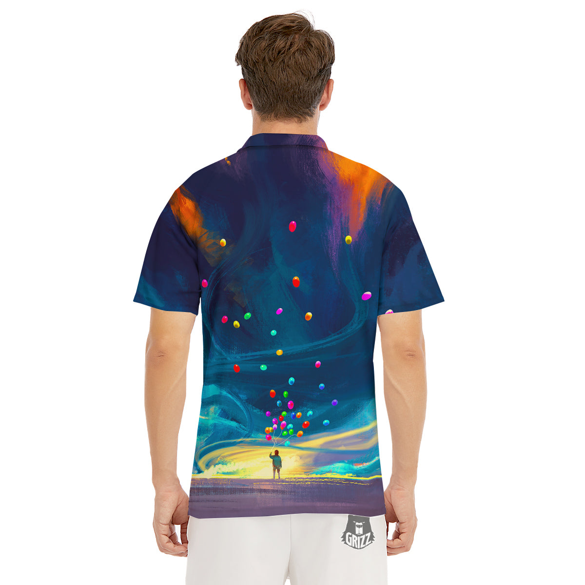 Watercolor Balloons And Storm Print Men's Golf Shirts-grizzshop