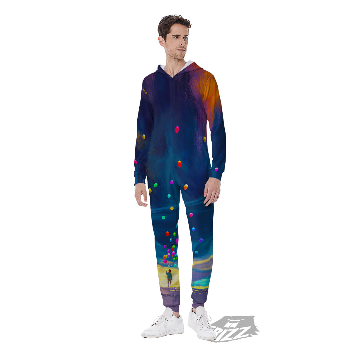 Watercolor Balloons And Storm Print Men's Jumpsuit-grizzshop