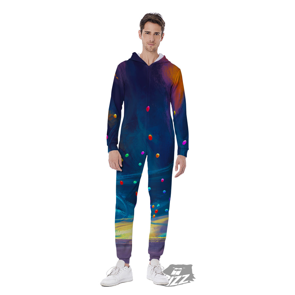 Watercolor Balloons And Storm Print Men's Jumpsuit-grizzshop