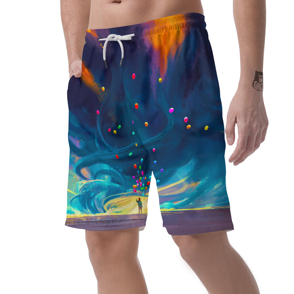 Watercolor Balloons And Storm Print Men's Shorts-grizzshop