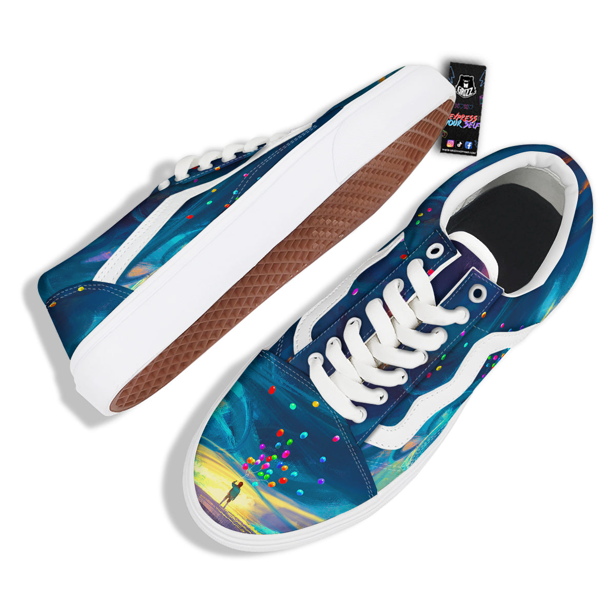 Watercolor Balloons And Storm Print Skate Shoes-grizzshop