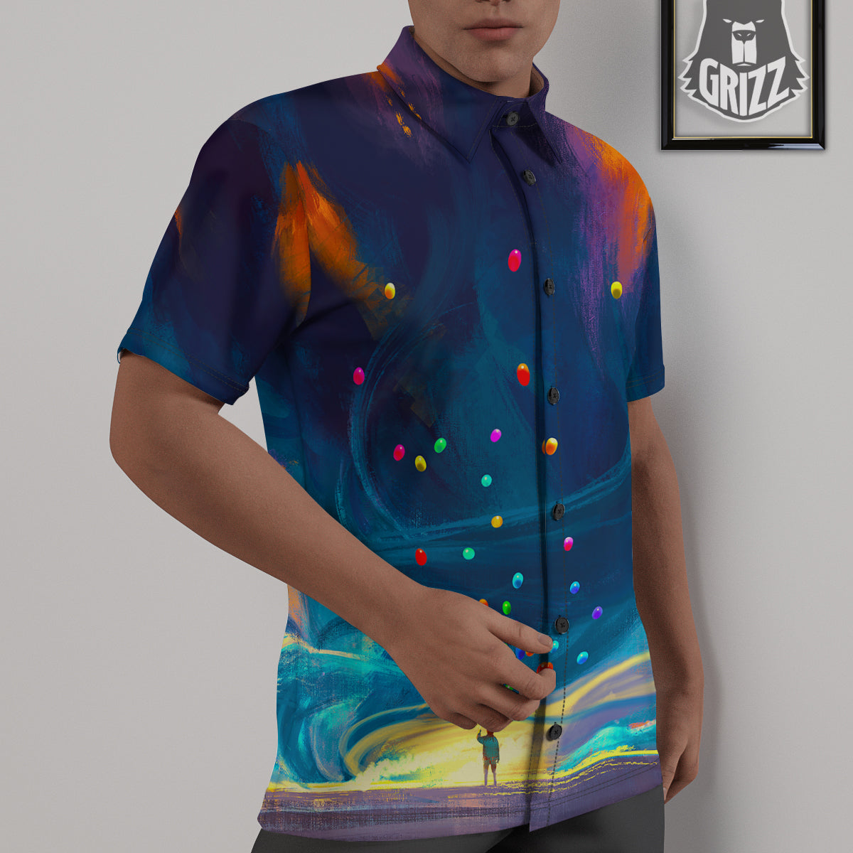 Watercolor Balloons And Storm Print Untucked Shirts-grizzshop