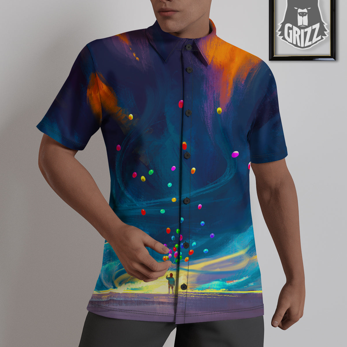 Watercolor Balloons And Storm Print Untucked Shirts-grizzshop