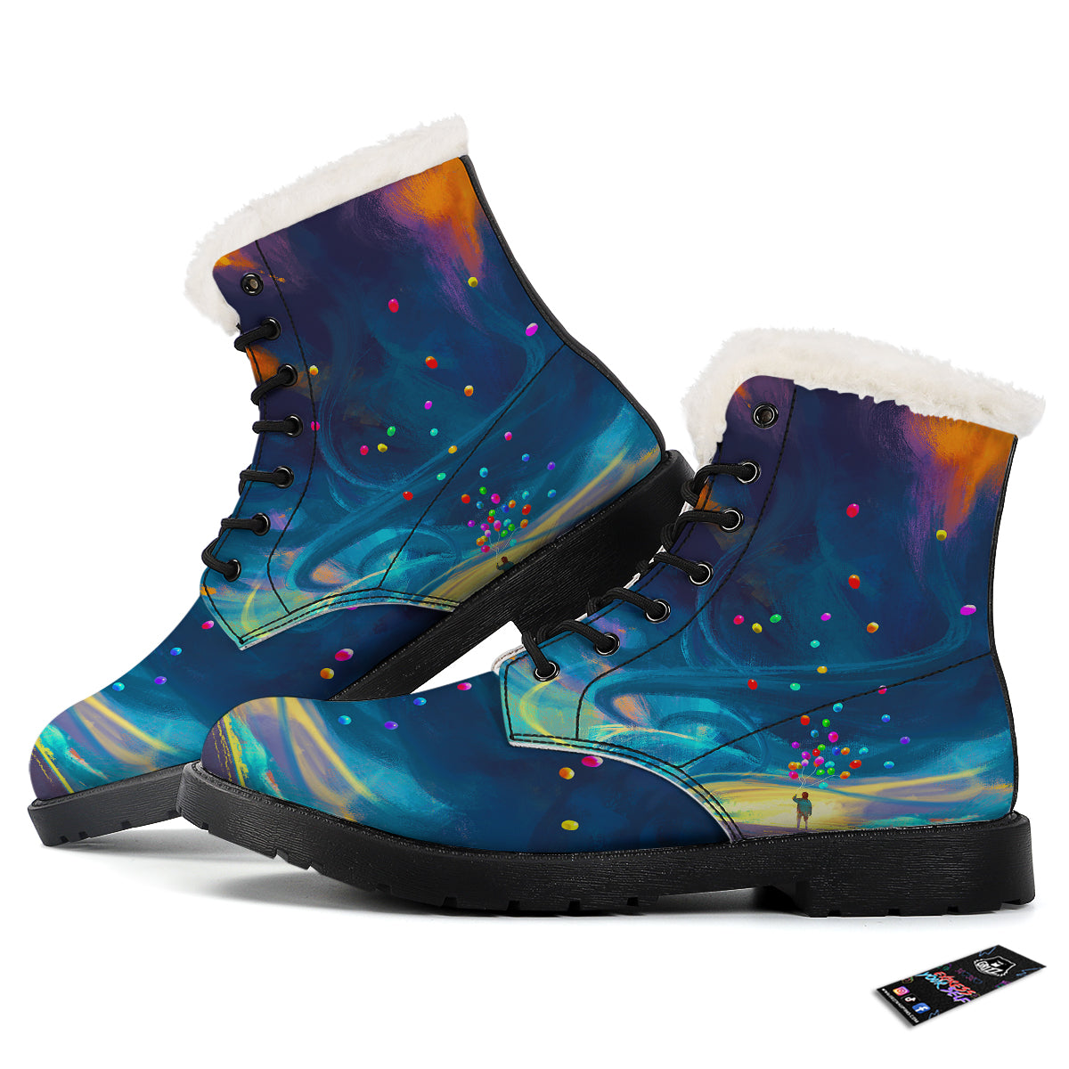 Watercolor Balloons And Storm Print Winter Boots-grizzshop
