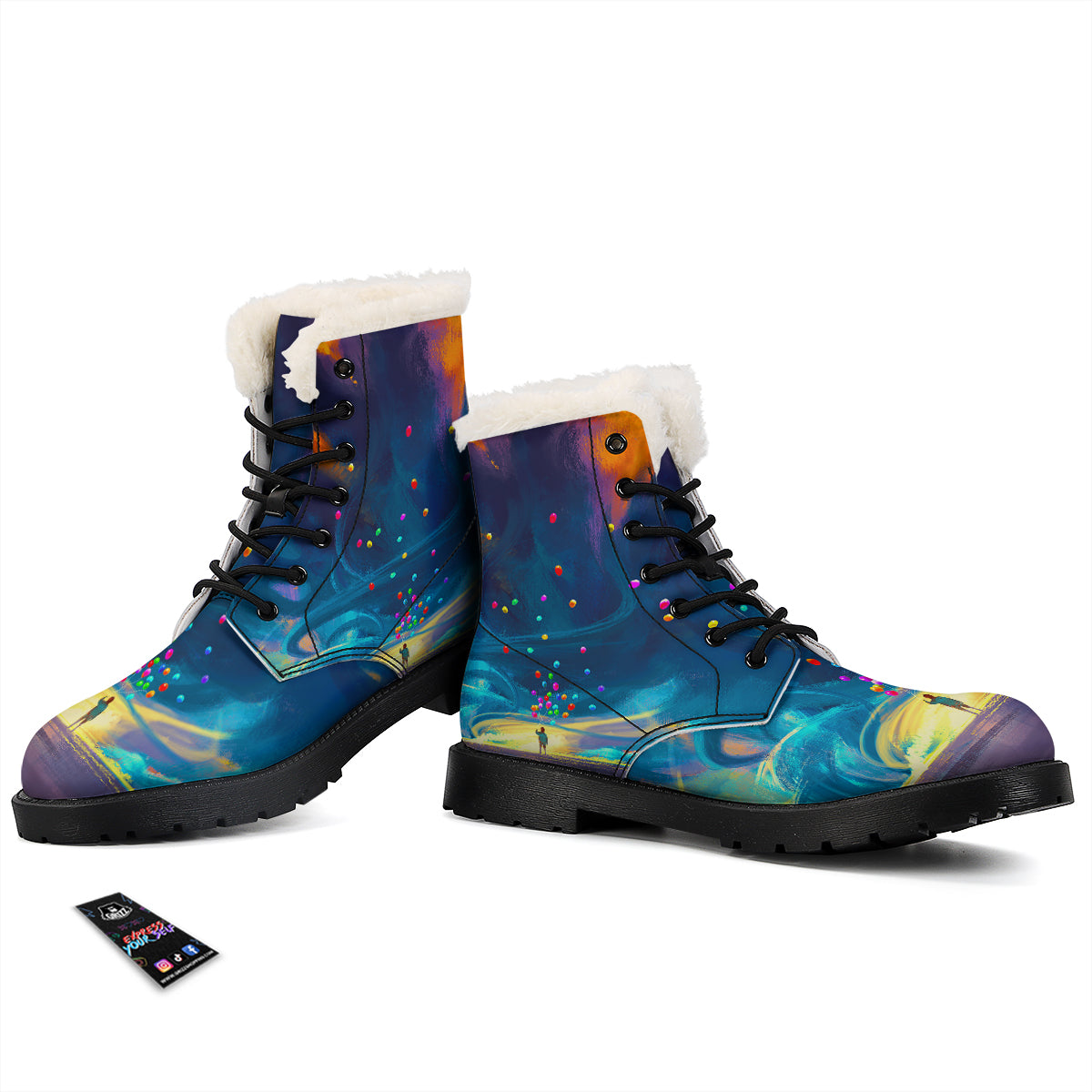 Watercolor Balloons And Storm Print Winter Boots-grizzshop