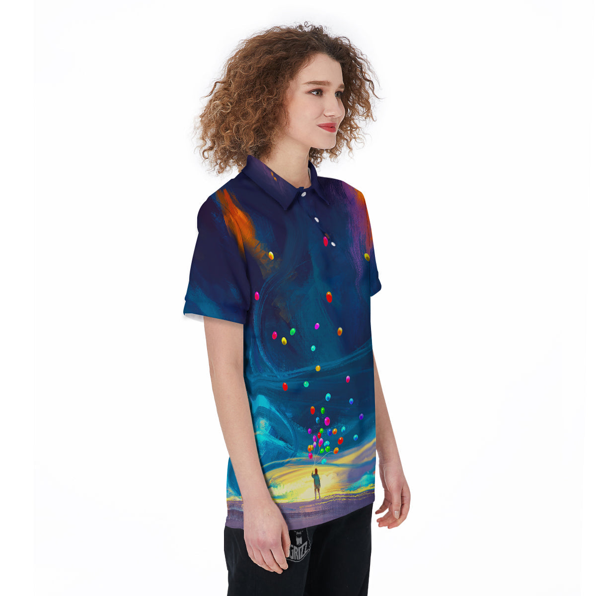 Watercolor Balloons And Storm Print Women's Golf Shirts-grizzshop