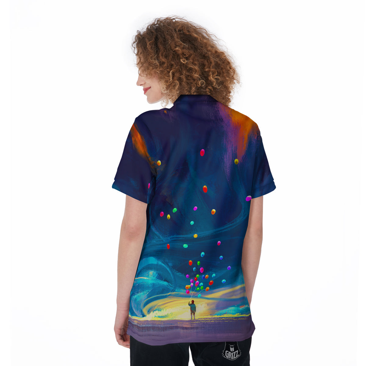 Watercolor Balloons And Storm Print Women's Golf Shirts-grizzshop