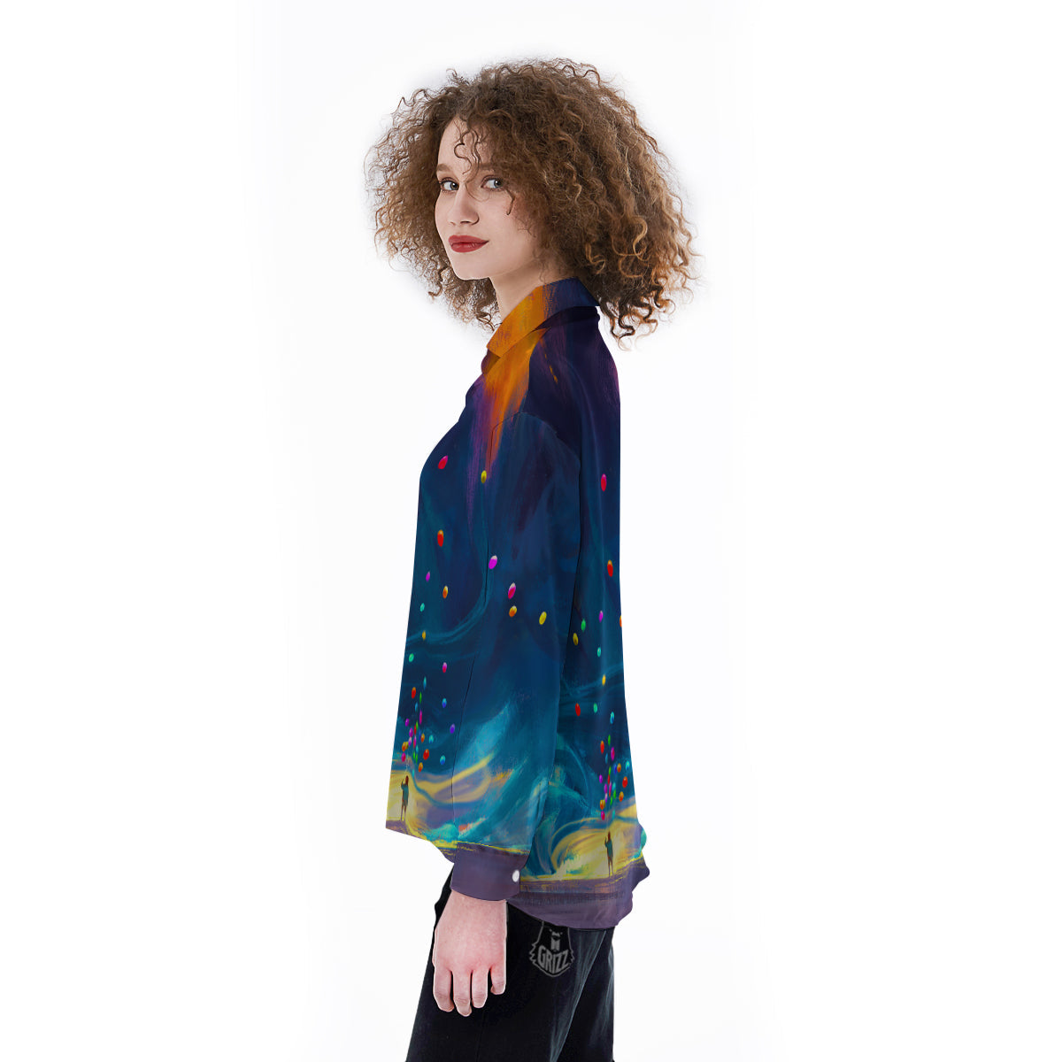 Watercolor Balloons And Storm Print Women's Long Sleeve Shirts-grizzshop