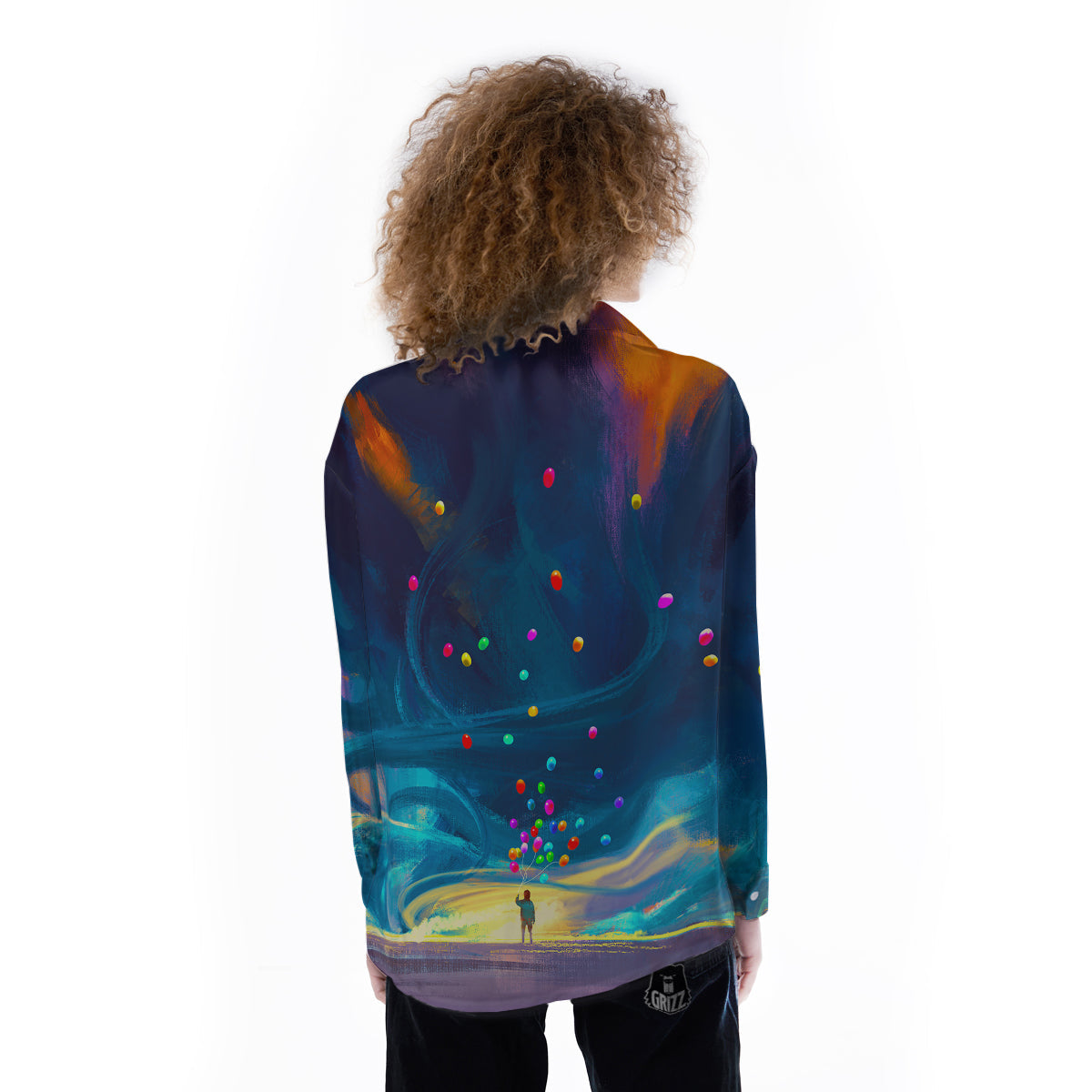 Watercolor Balloons And Storm Print Women's Long Sleeve Shirts-grizzshop