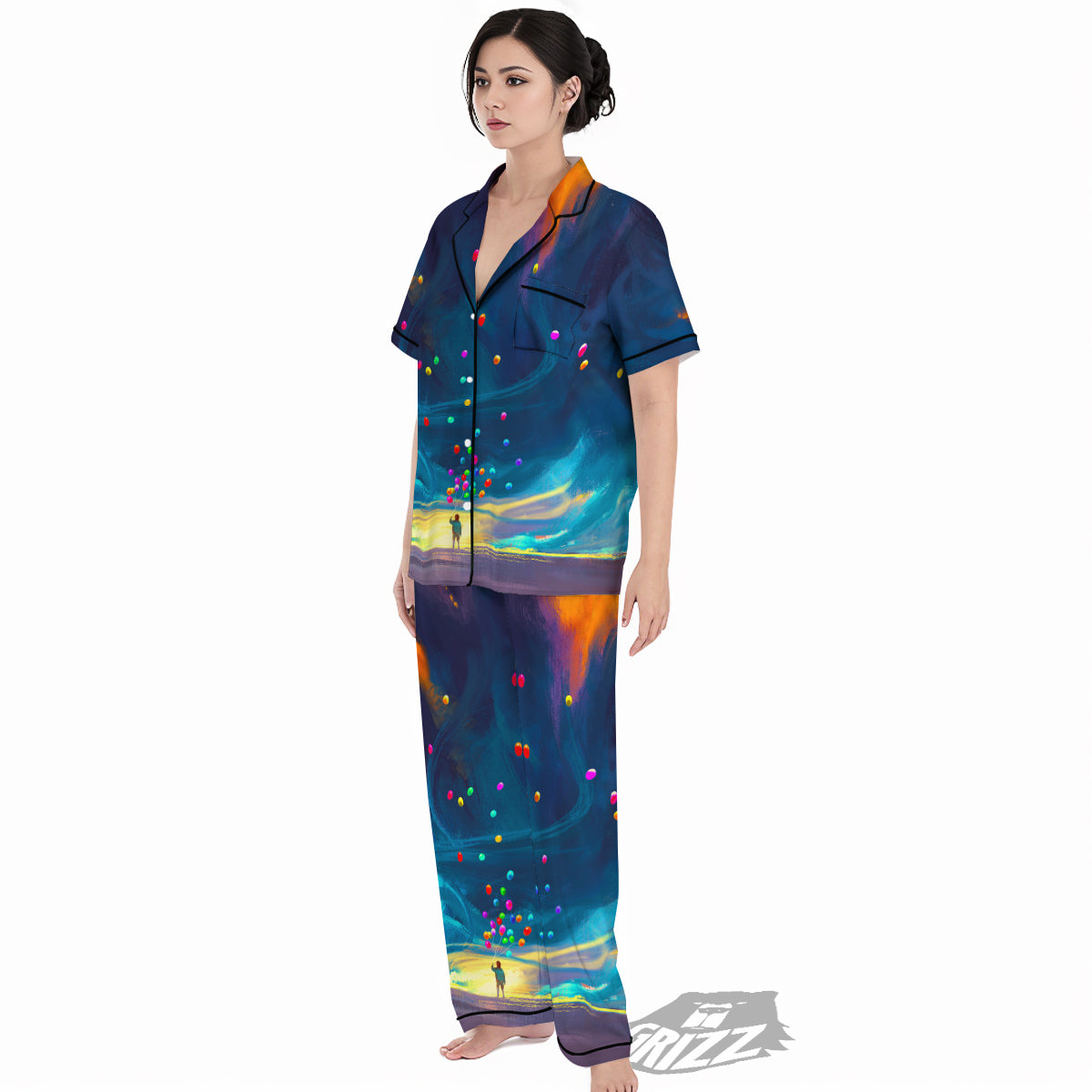 Watercolor Balloons And Storm Print Women's Pajamas Set-grizzshop