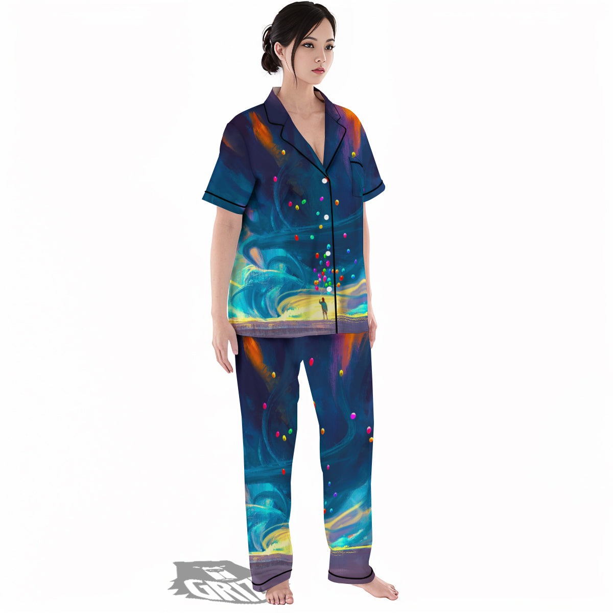 Watercolor Balloons And Storm Print Women's Pajamas Set-grizzshop