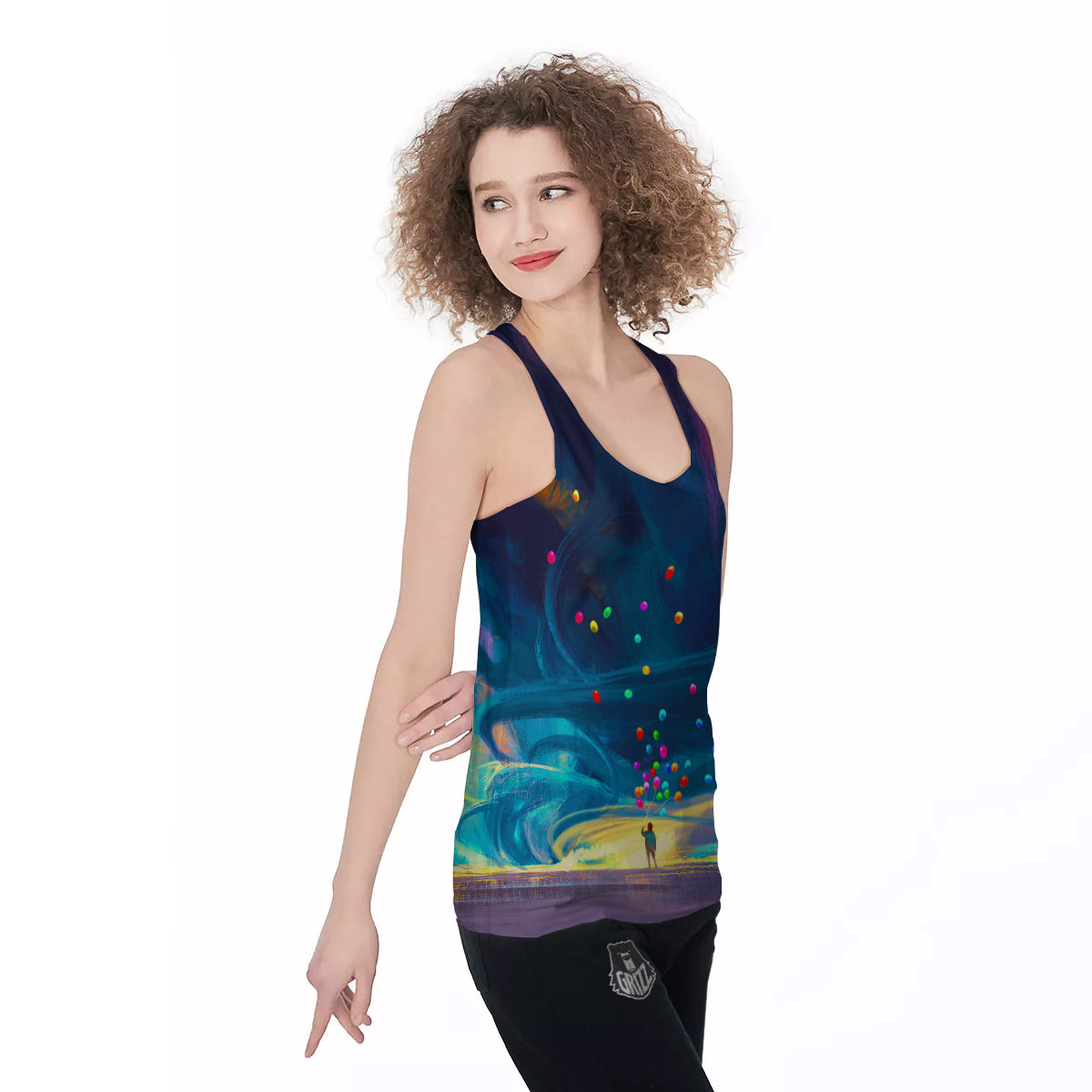 Watercolor Balloons And Storm Print Women's Racerback Tank Top-grizzshop