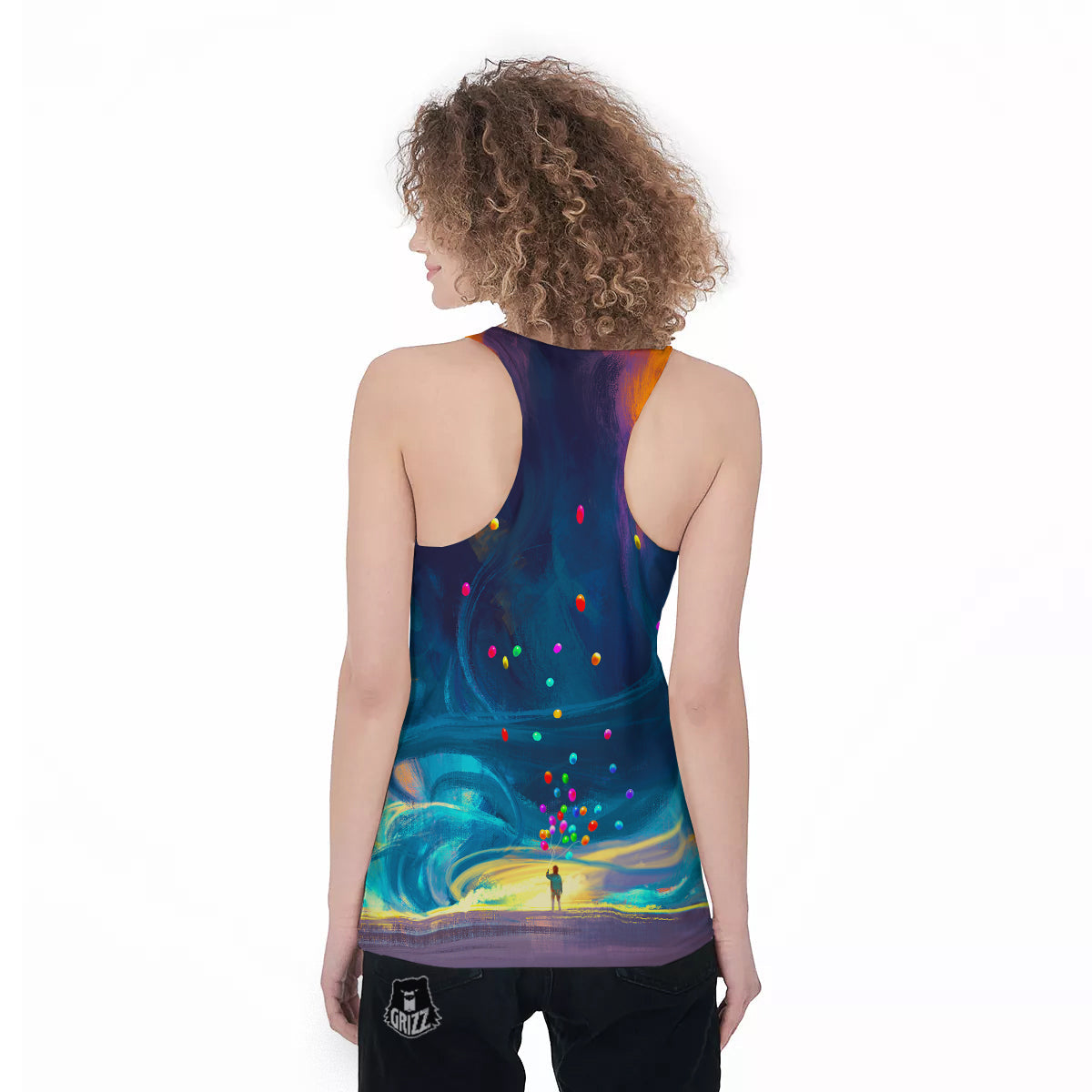Watercolor Balloons And Storm Print Women's Racerback Tank Top-grizzshop