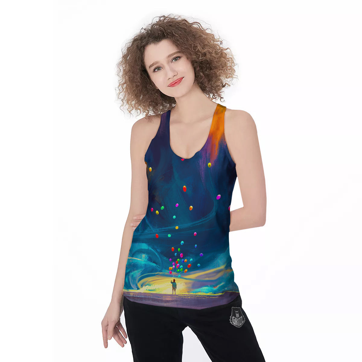 Watercolor Balloons And Storm Print Women's Racerback Tank Top-grizzshop