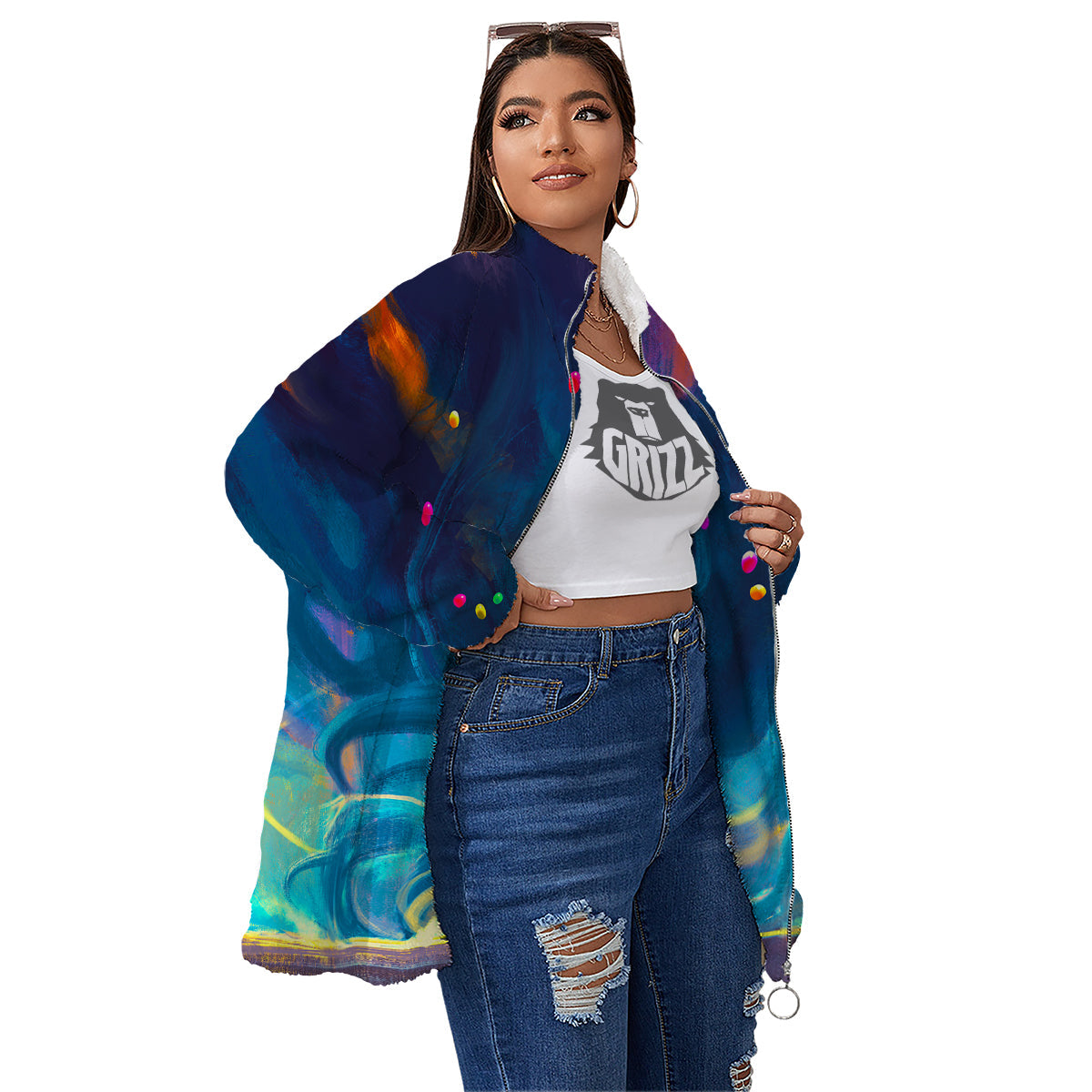 Watercolor Balloons And Storm Print Women's Sherpa Jacket-grizzshop