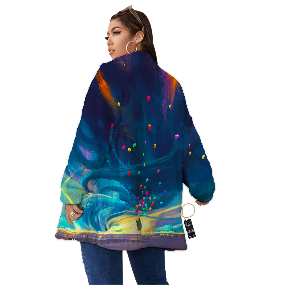 Watercolor Balloons And Storm Print Women's Sherpa Jacket-grizzshop