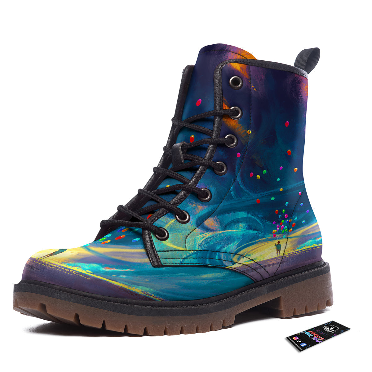 Watercolor Balloons And Storm Print Work Boots-grizzshop