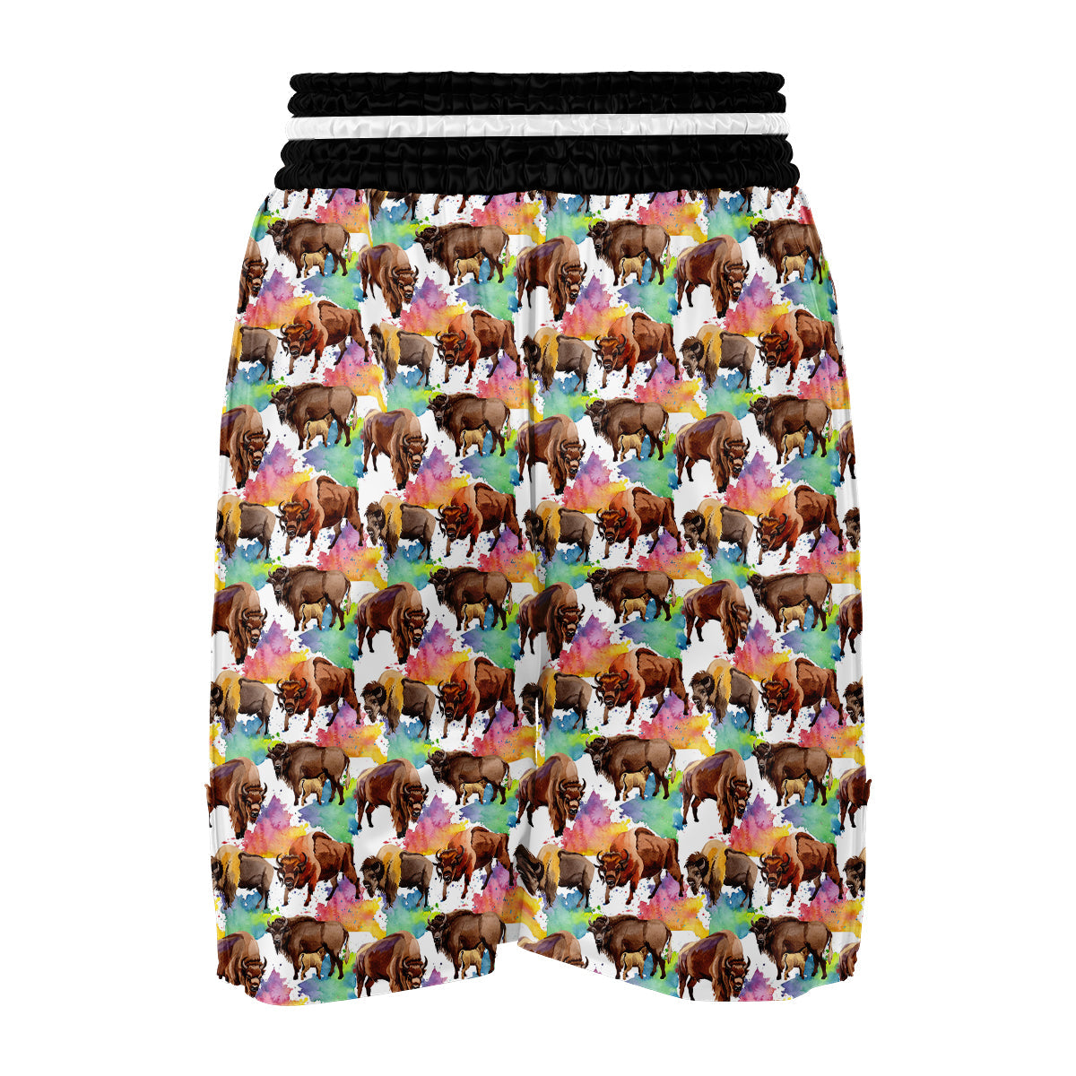 Watercolor Bison Print Pattern Boxing Shorts-grizzshop