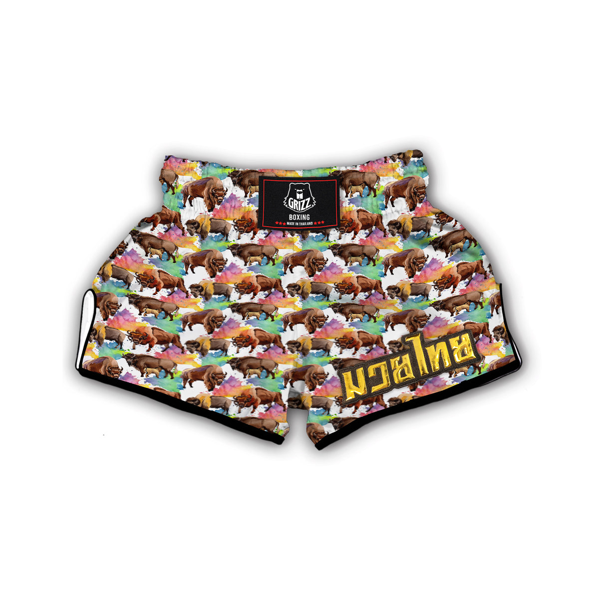 Watercolor Bison Print Pattern Muay Thai Boxing Shorts-grizzshop