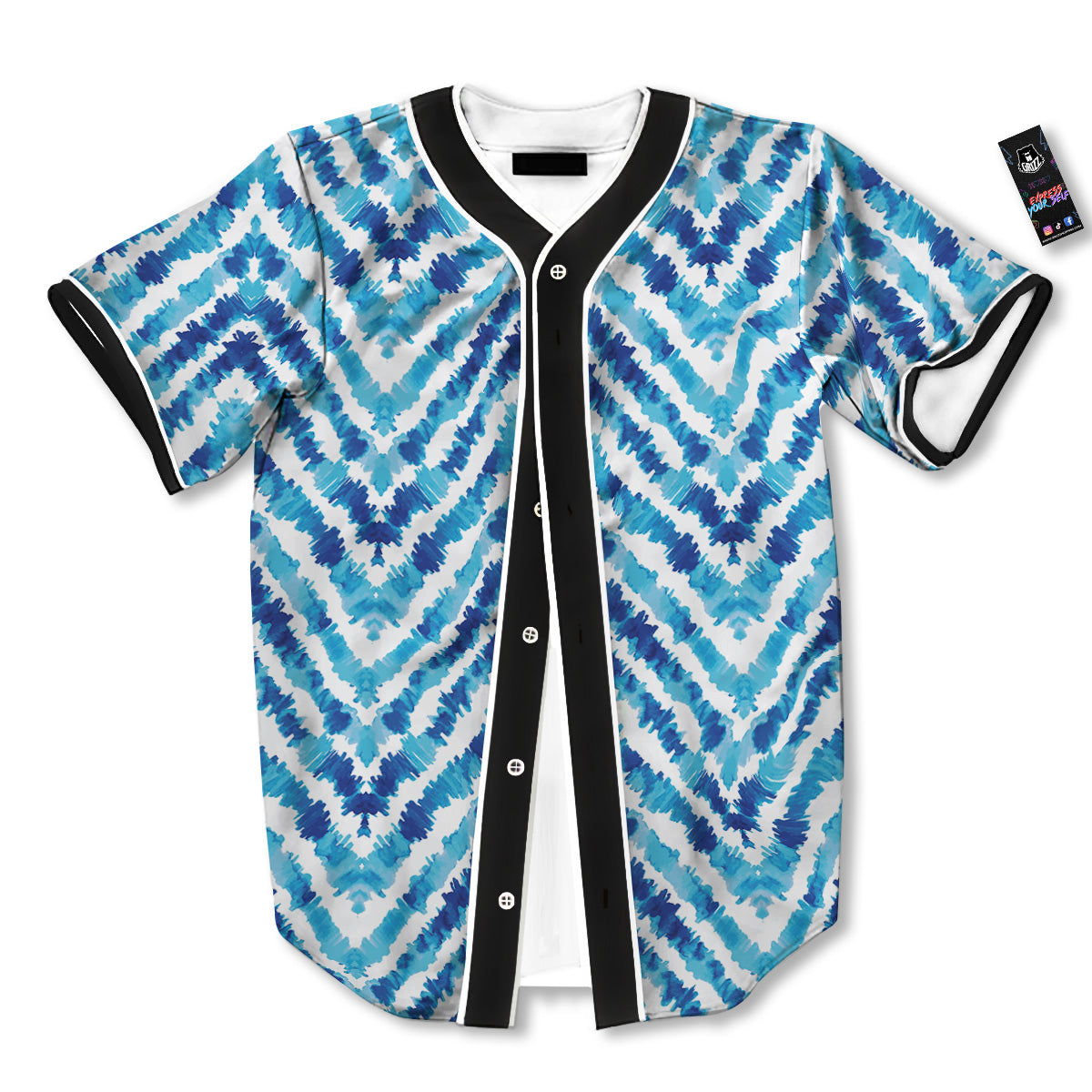 Watercolor Blue Zigzag Print Pattern Baseball Jersey-grizzshop