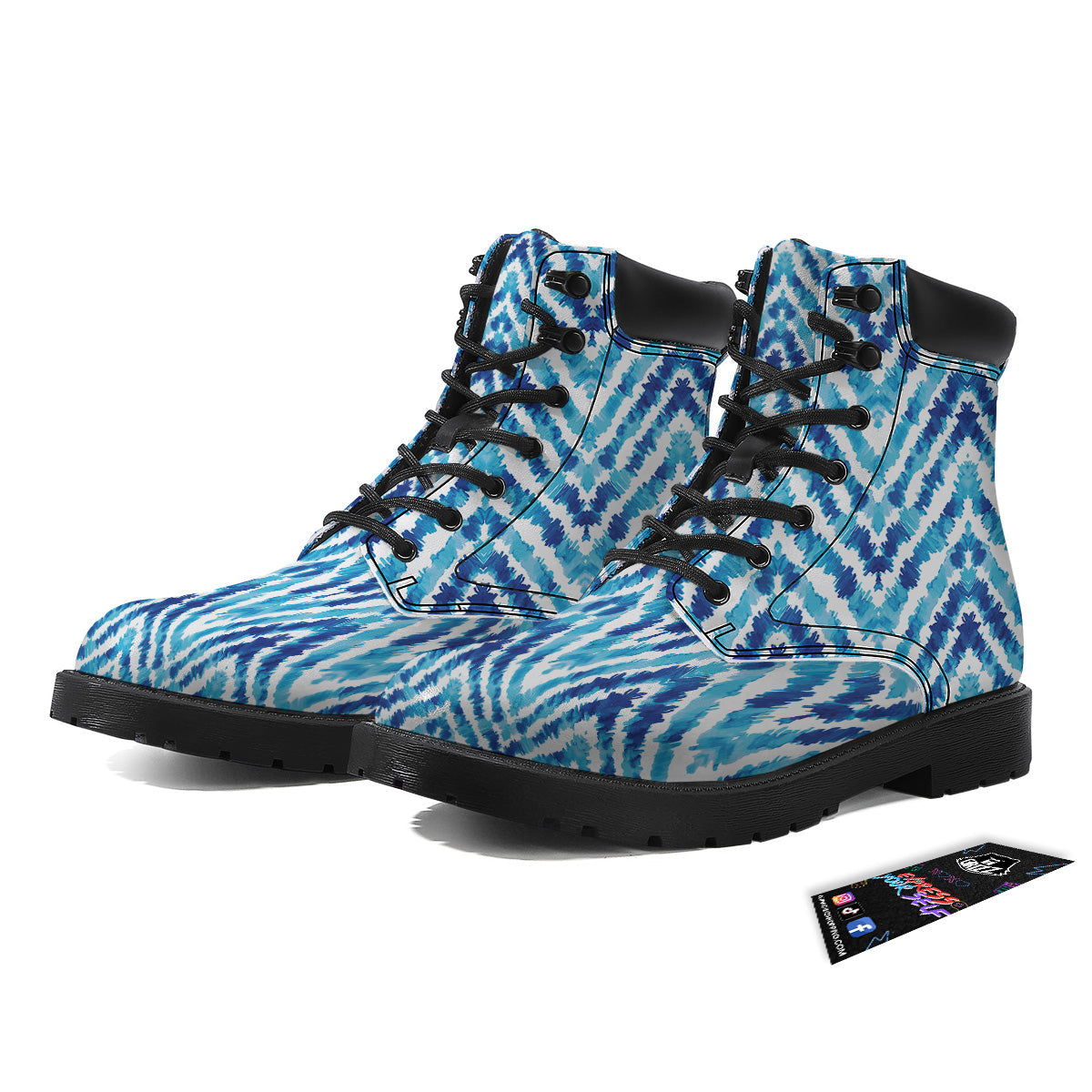 Watercolor Blue Zigzag Print Pattern Boots-grizzshop