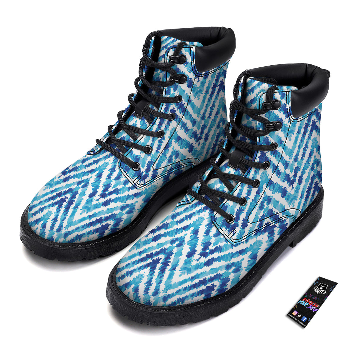 Watercolor Blue Zigzag Print Pattern Boots-grizzshop