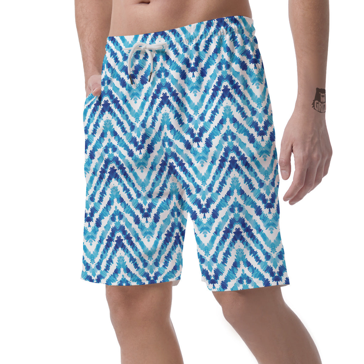 Watercolor Blue Zigzag Print Pattern Men's Shorts-grizzshop