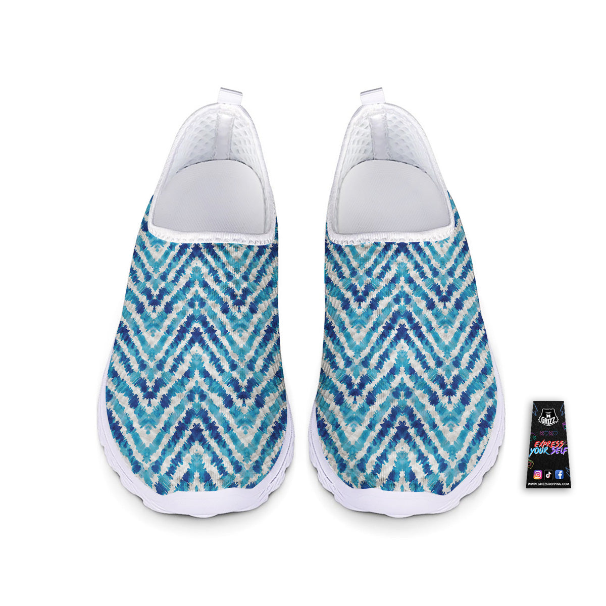 Watercolor Blue Zigzag Print Pattern Nurse Shoes-grizzshop