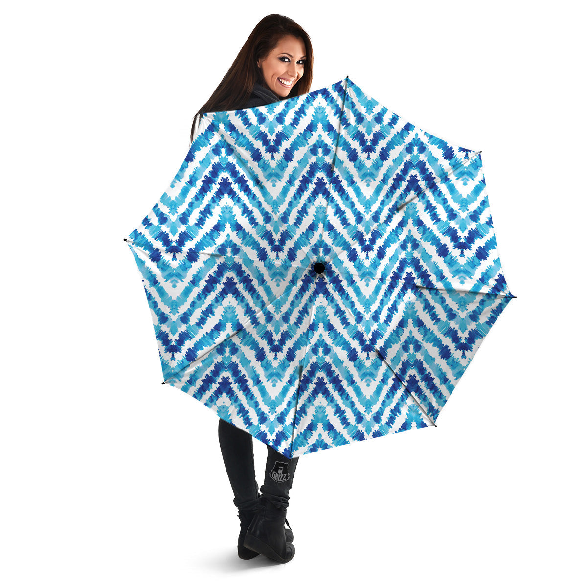 Watercolor Blue Zigzag Print Pattern Umbrella-grizzshop