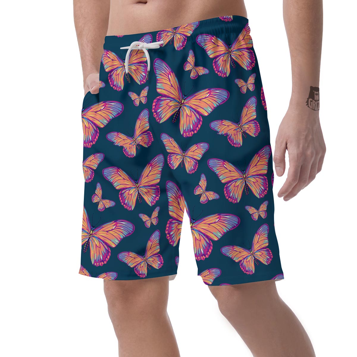 Watercolor Butterfly Print Men's Shorts-grizzshop