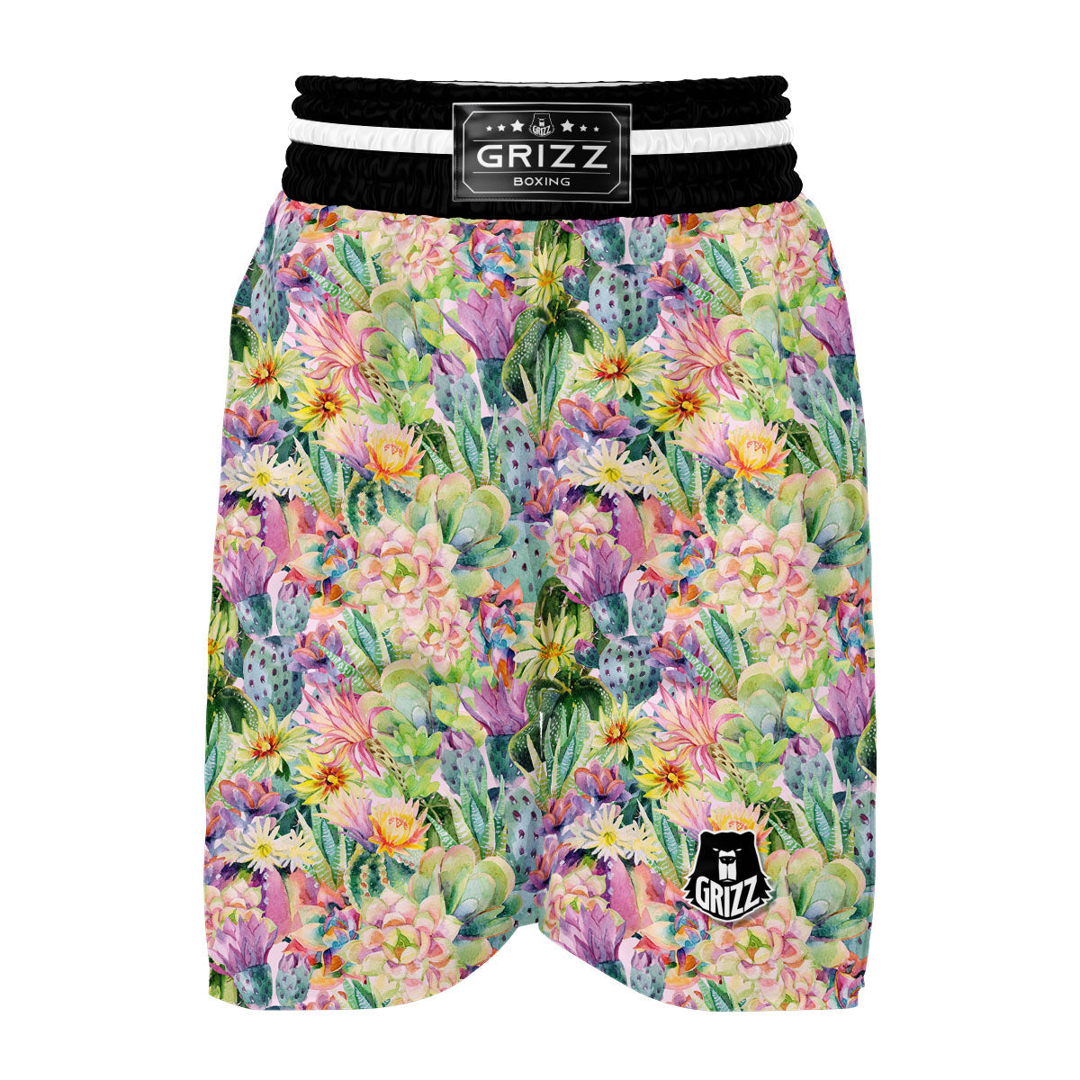 Watercolor Cactus Boxing Shorts-grizzshop