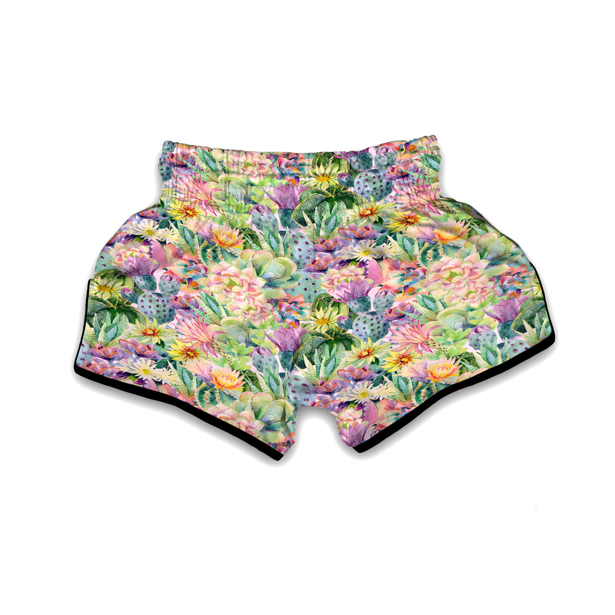 Watercolor Cactus Muay Thai Boxing Shorts-grizzshop