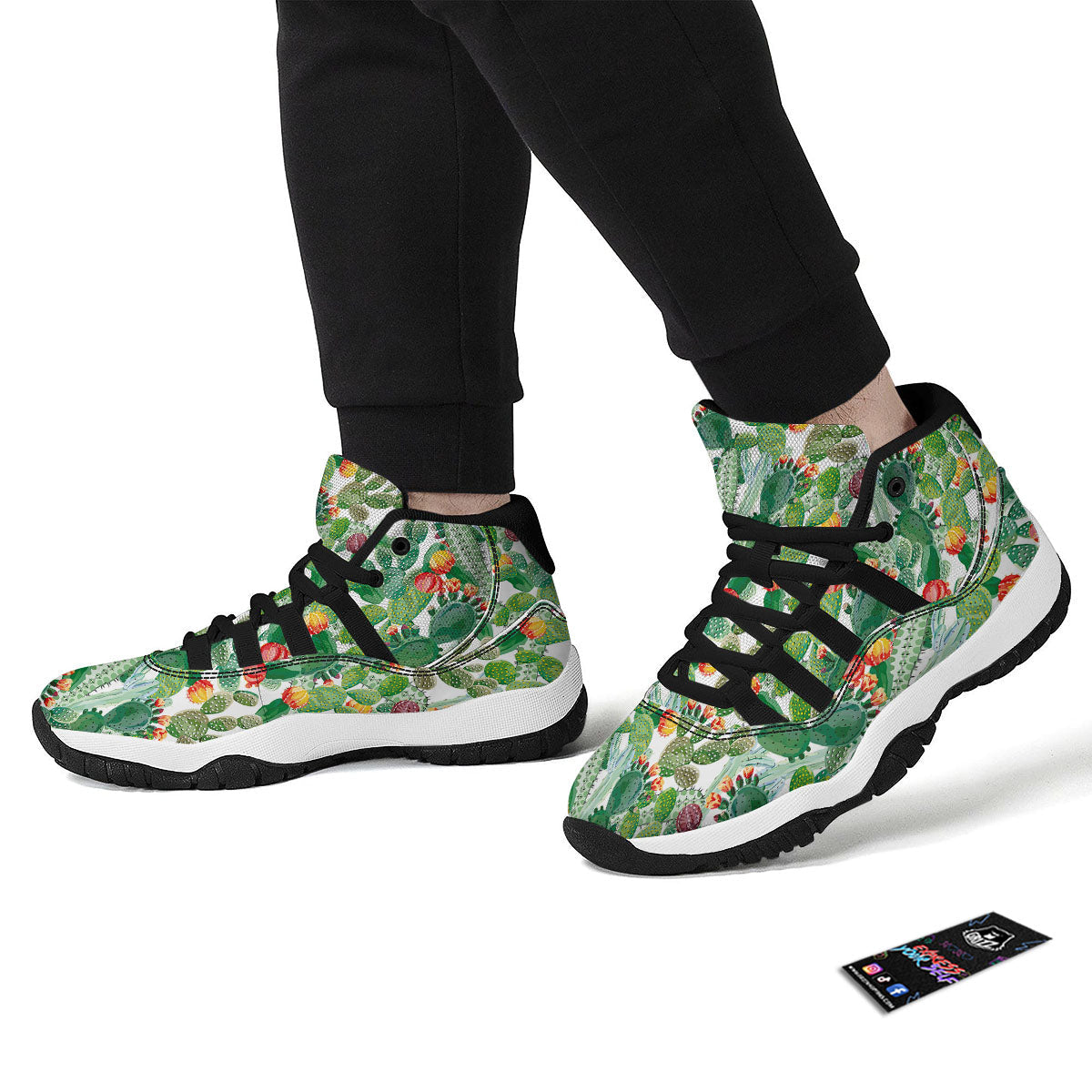 Watercolor Cactus Print Black Bball Shoes-grizzshop