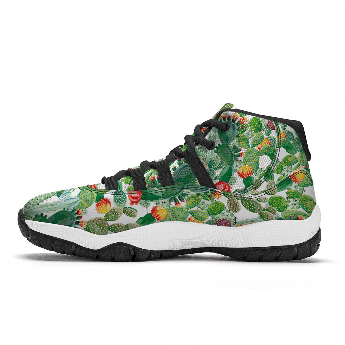Watercolor Cactus Print Black Bball Shoes-grizzshop