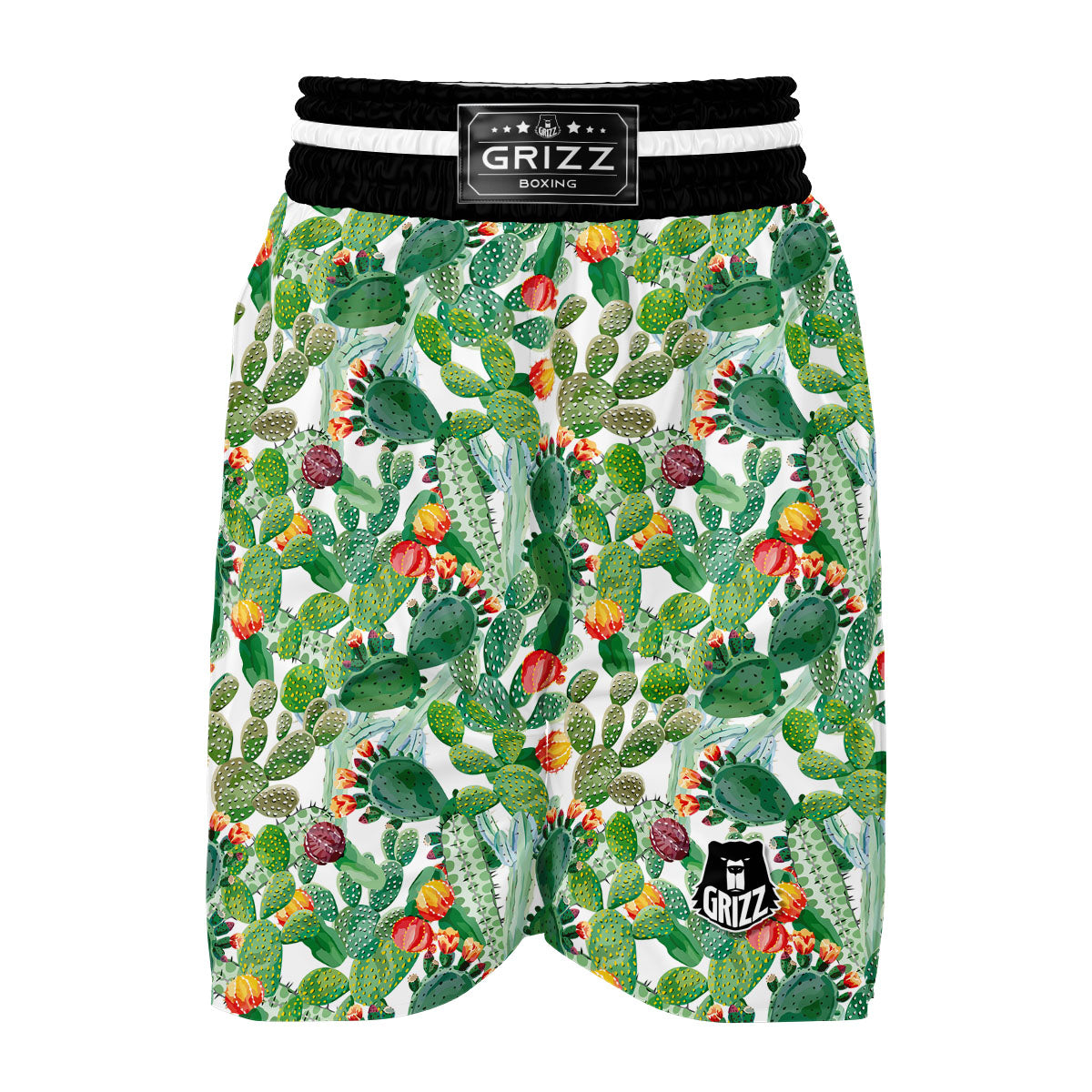 Watercolor Cactus Print Boxing Shorts-grizzshop