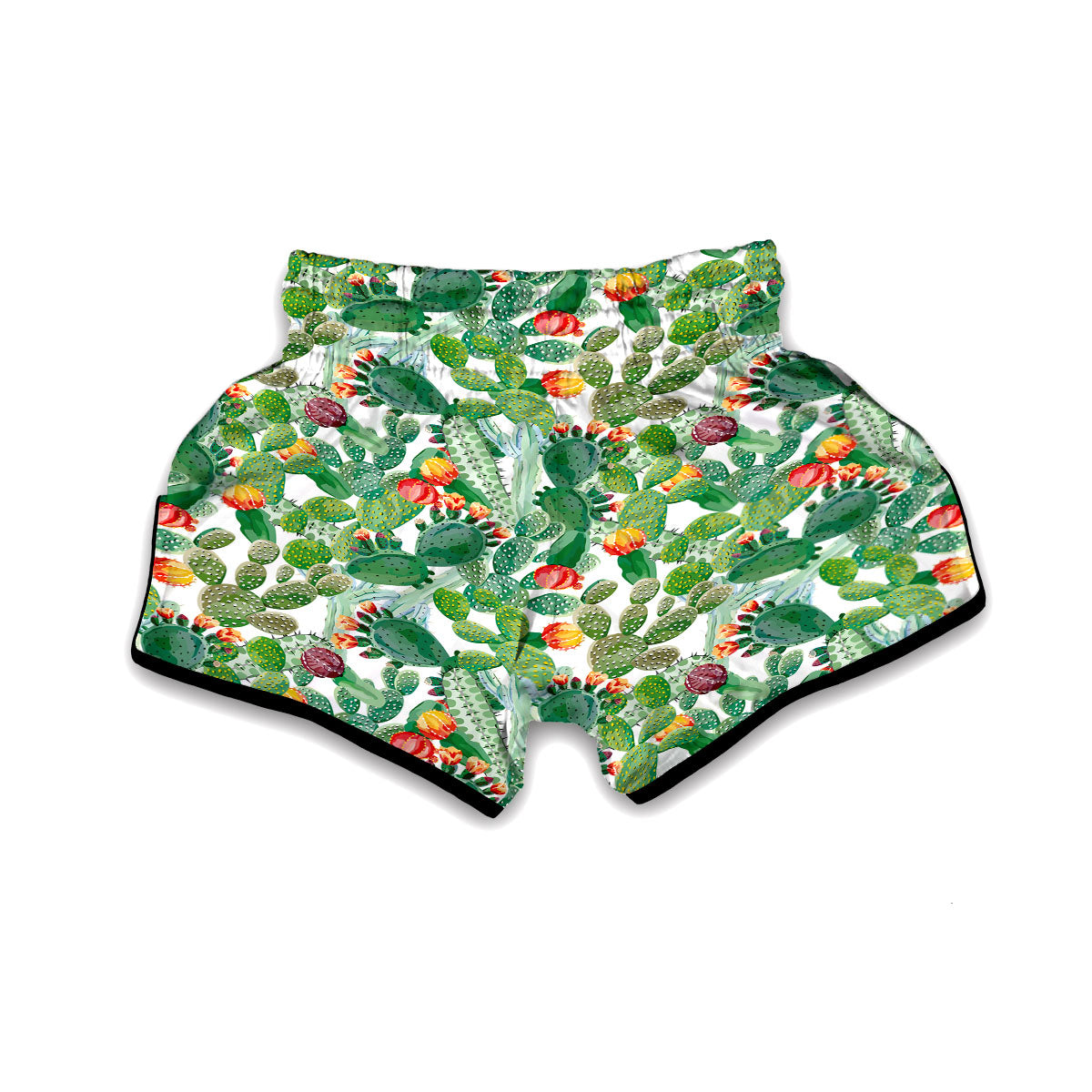 Watercolor Cactus Print Muay Thai Boxing Shorts-grizzshop